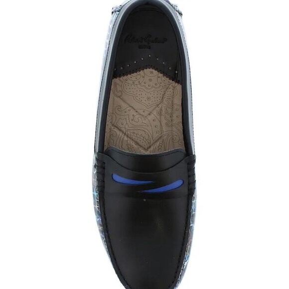 Robert Graham Black Sunbury Print Leather Penny Driving Loafers - Picture 6 of 8
